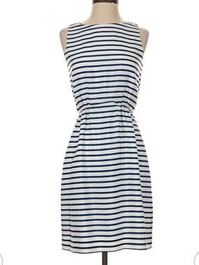 J. Crew Navy and White Striped Sleeveless Elastic-Waist Dress